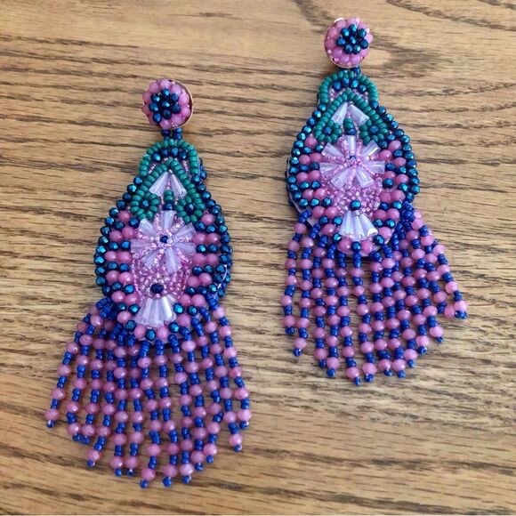 ZARA | Multicolor Beaded Statement Earrings | 5” Length - Picture 2 of 4